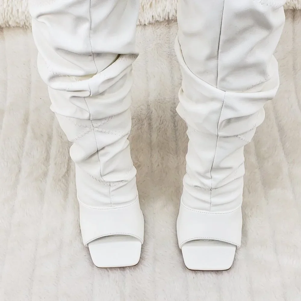 Restocked Bone White Square toe Scrunch Slouch Mid Calf Boots Vic_8